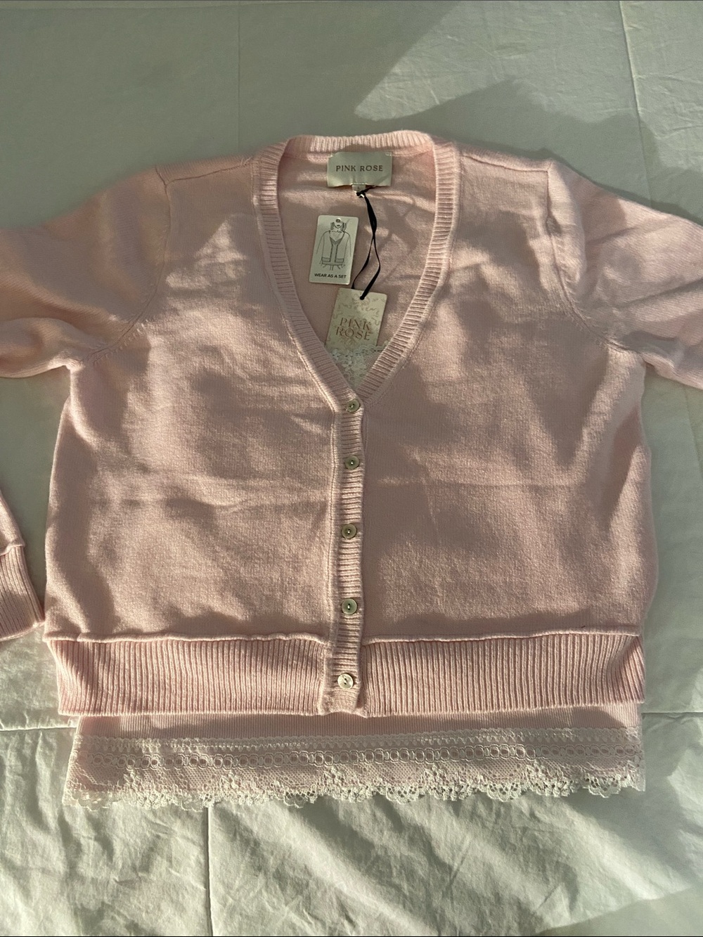 🩷2 Piece V-Neck Button Front Cardigan with Lace Tank Top to wear Underneath🩷